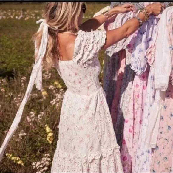 🎀 LoveShackFancy Clementine Floral Eyelet Ruffle Tiered Midi Dress 16 XL - Picture 4 of 16